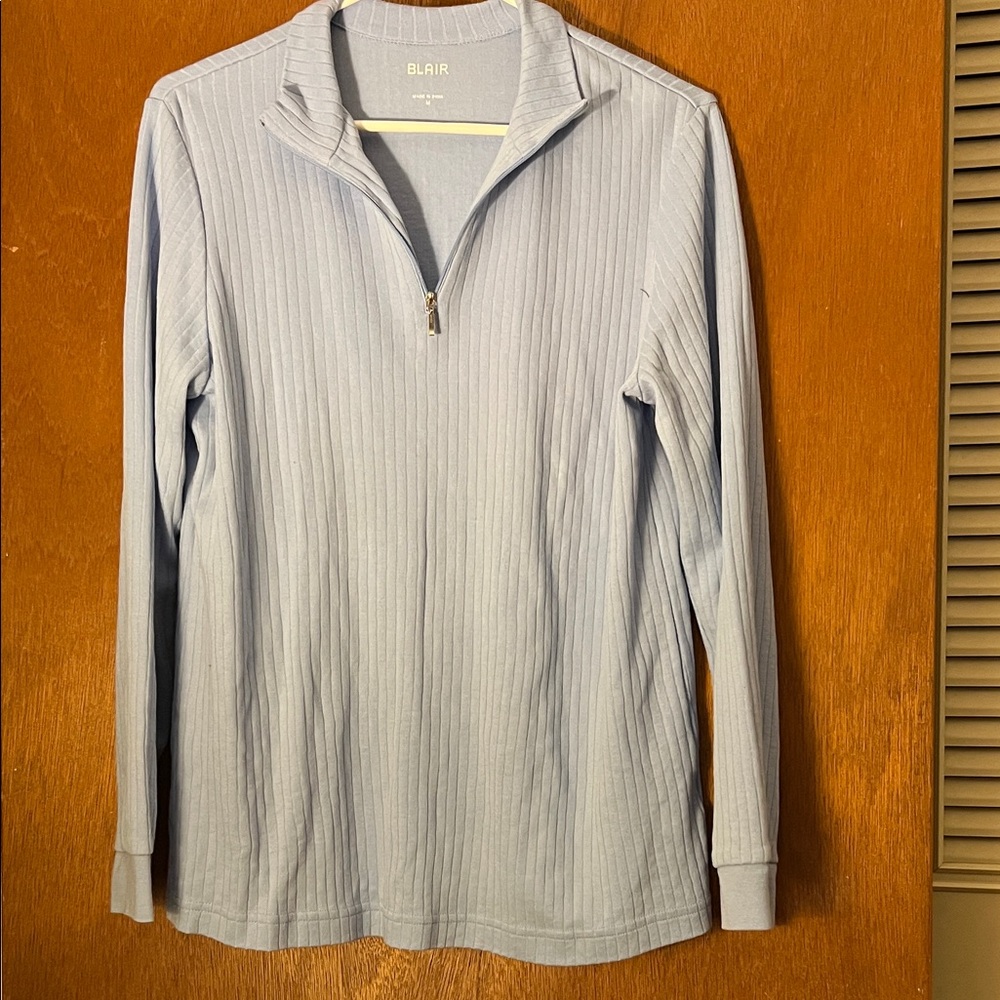 Blair Light Blue Ribbed Half-Zip Top